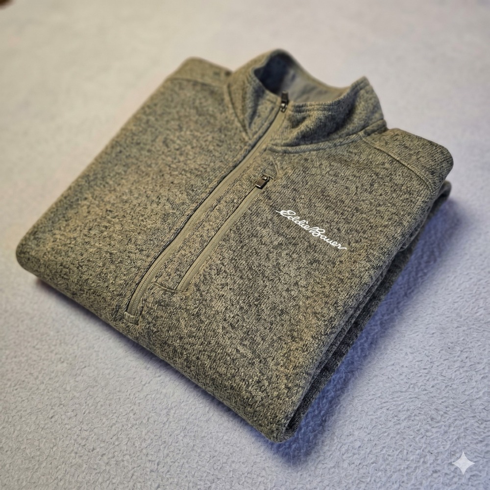 Eddie Bauer Mens XXL Quarter Zip Pullover Fleece Sweater Olive Green Marl 0162 - Picture 4 of 16